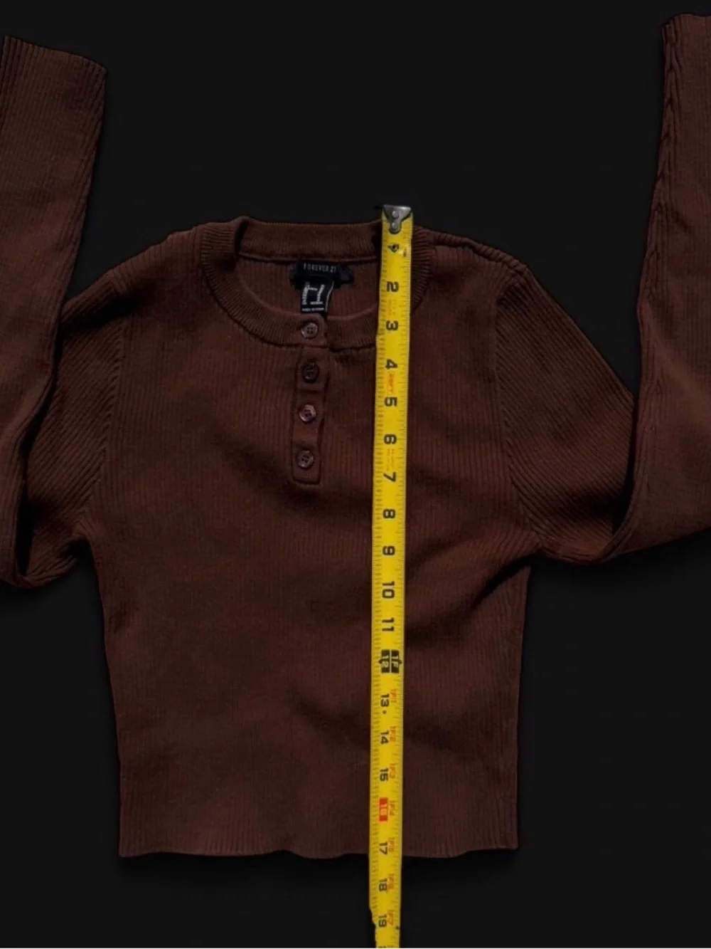Forever 21 women’s brown ribbed long sleeve Henley top in a M - Picture 5 of 5